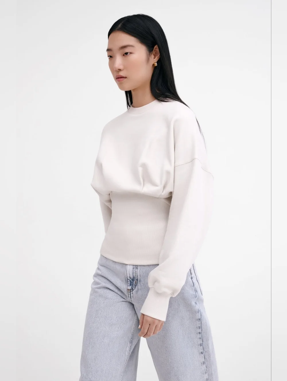 Marcella NYC Maris Sweatshirt European French Terry Puff-Sleeve Cream Large - Picture 3 of 8